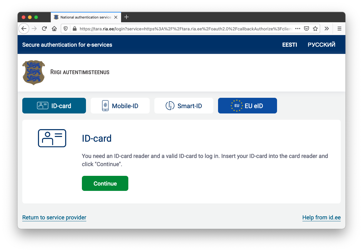 Login tarjeta de e-resident