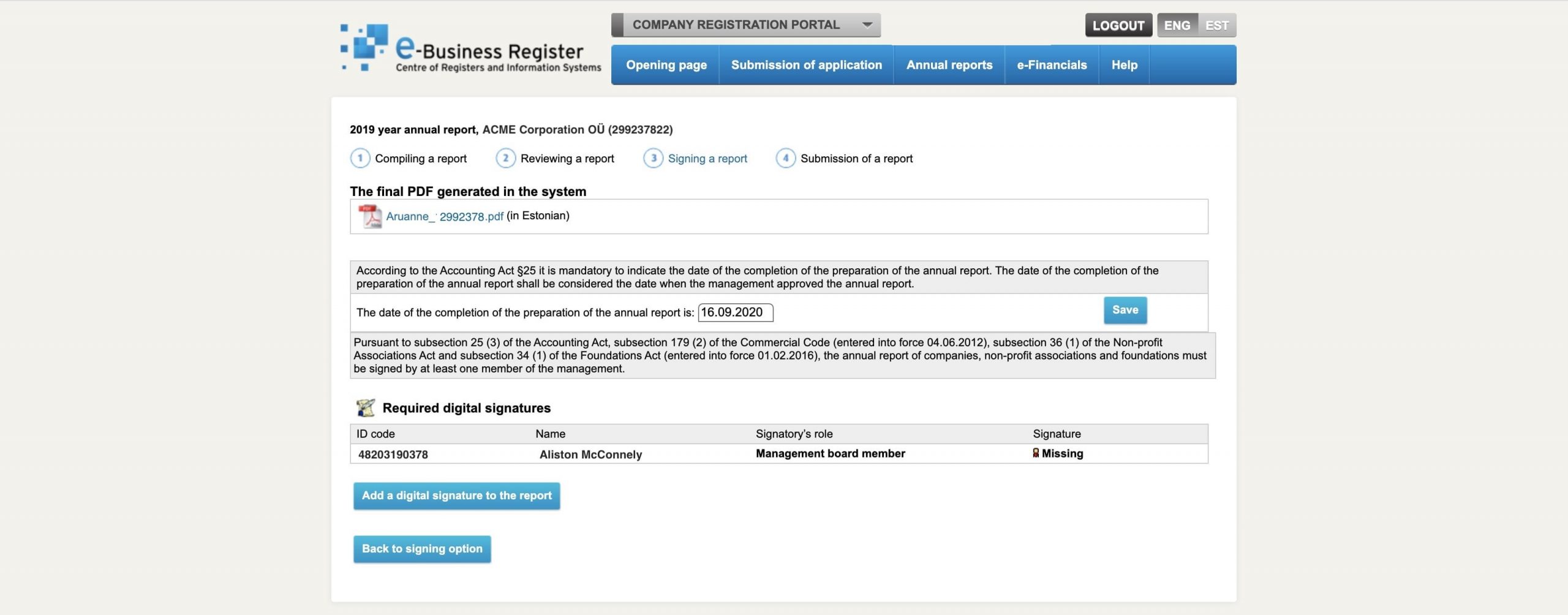 Paso 3 Signing a report